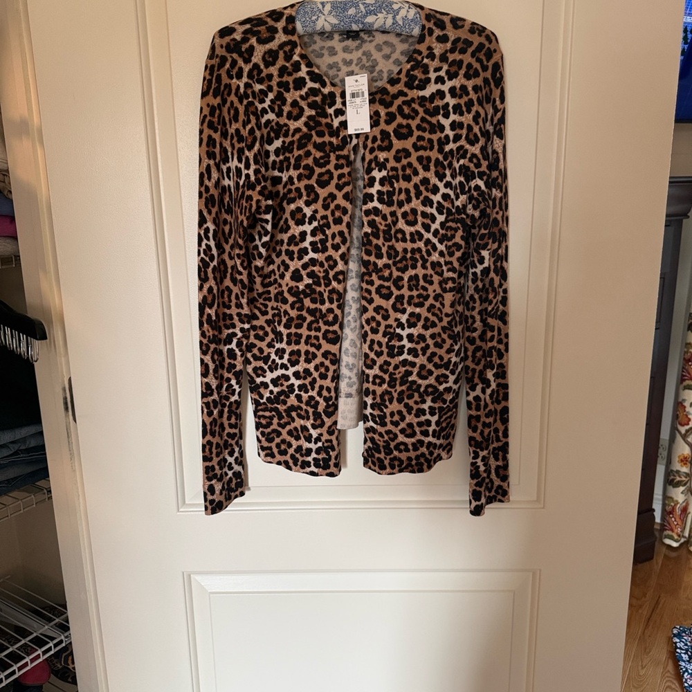 Ann Taylor Factory Leopard Print Open Cardigan - Brown & Black